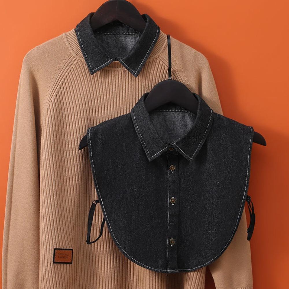 Round Neck Denim Fake Collar Adjustable Straps Turtleneck Fake Collar  Autumn Winter