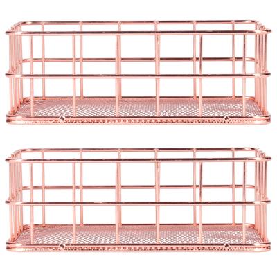 2PCS Cesto de Armazenamento Nórdico Simples Ouro Rosa Ferro Forjado Organizador de Mesa Recipientes