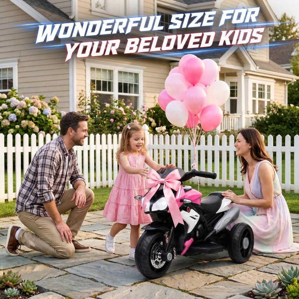 Kids Electric Motorcycle, 6V Ride on Motorcycle with 3 Wheels, LED Headlight, Music, Horn for Boys Girls 3-5 Years, Pink
