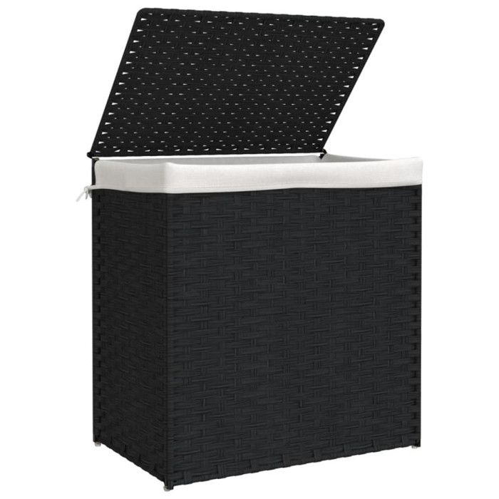 VidaXL Laundry Basket with 2 Sections Black 53x35x57 Cm Woven Resin 372037