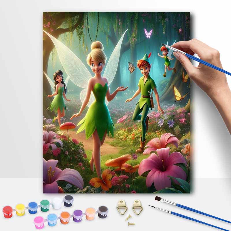 Disney DIY Oil Painting Kits Tinkerbell Peter Pan Forest Flowers Hand Painting Home Decor Craft Gift Ideas Wall Art Unique Room Decor 20x30cm