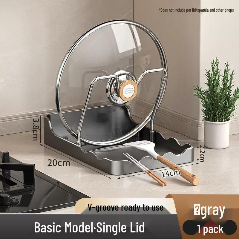 Multifunctional Kitchen Countertop Pot Lid and Spatula Rack with Drainage