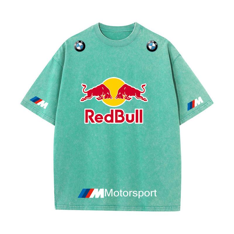 XHBM Estate Tuta da Corsa F1 Red Bull Manica Corta T-shirt Lavaggio Vintage Girocollo
