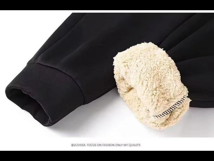 Cárdigan de Invierno Grueso y Felpudo para Hombre: Sudadera cálida de piel de cordero y chaqueta deportiva de corte holgado con top de cremallera y pantalones de traje