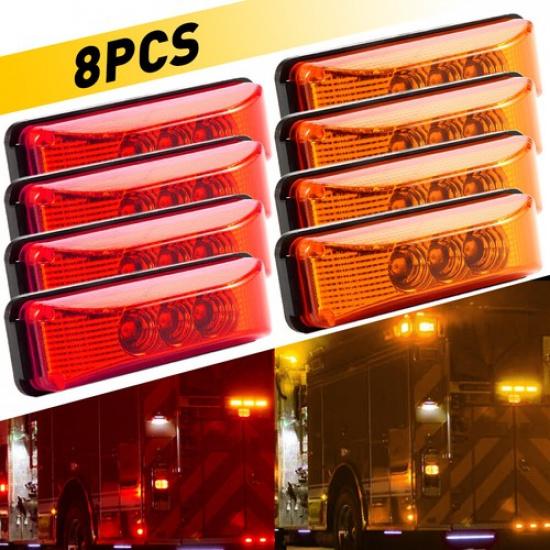 8X 39  Red Amber Side 3-LED Marker Lights Clearance Light Truck Trailer RV 12V