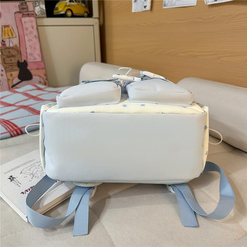 Süßer Nylon-Rucksack für Damen – Kawaii Stern & Punkt Muster Schultasche mit mehreren Taschen und verstellbaren Trägern, Perfekt für den täglichen Gebrauch