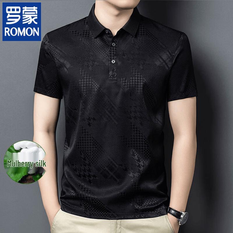 ROMON Men's Summer Mulberry Silk Polo T-shirt