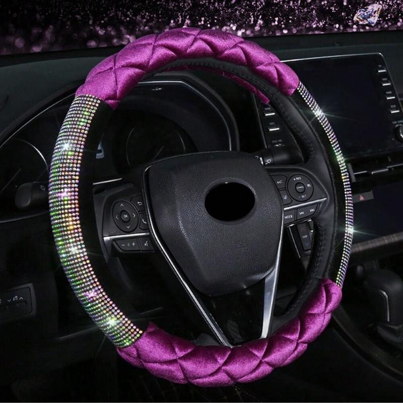 

Роскошный ромбовидный бриллиантовый кристалл модный плюшевый чехол на руль автомобиля 38 см универсальные аксессуары для интерьера сохраняют тепло фиолетовый