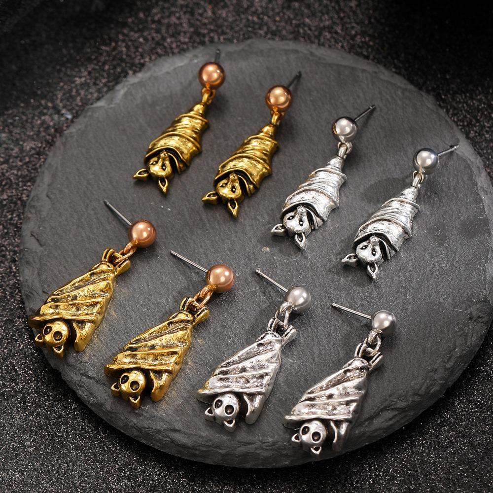 New Arrivals Fashion Gothic Dark Black Gold Silver Two Bat Pendant Dangle Earrings for Women Halloween Party Jewelry Gifts