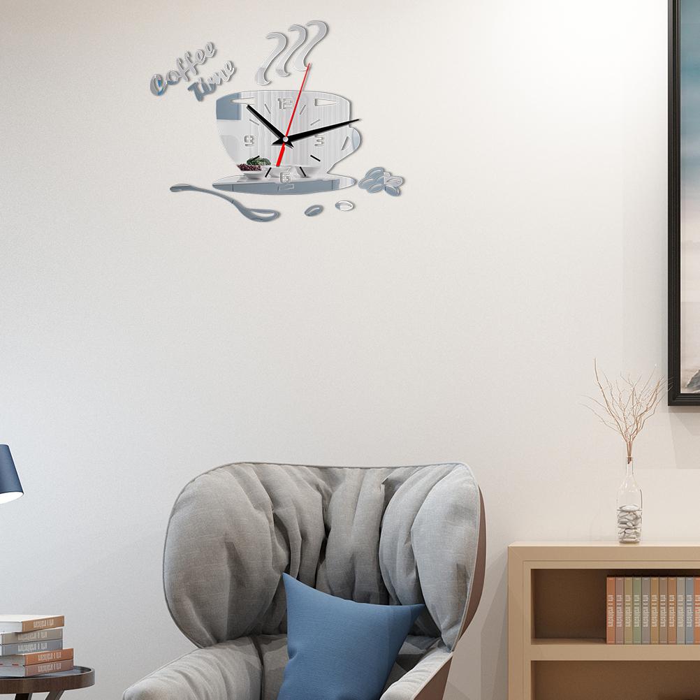 DIY Acrylic Wall Clock Modern Mute Coffee Time Clock Cup Shape Wall Sticker Hollow Numeral Clock