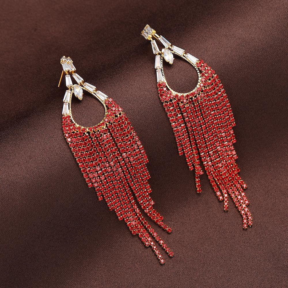 

Элегантные серьги-кисточки со стразами из циркона для женщин - Роскошные свадебные украшения красный