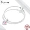BAMOER 925 Sterling Silver Bead Cute Puppy Charm Pink Heart Shape Pendant Fit Origional Bracelet Jewelry Gift for Girl