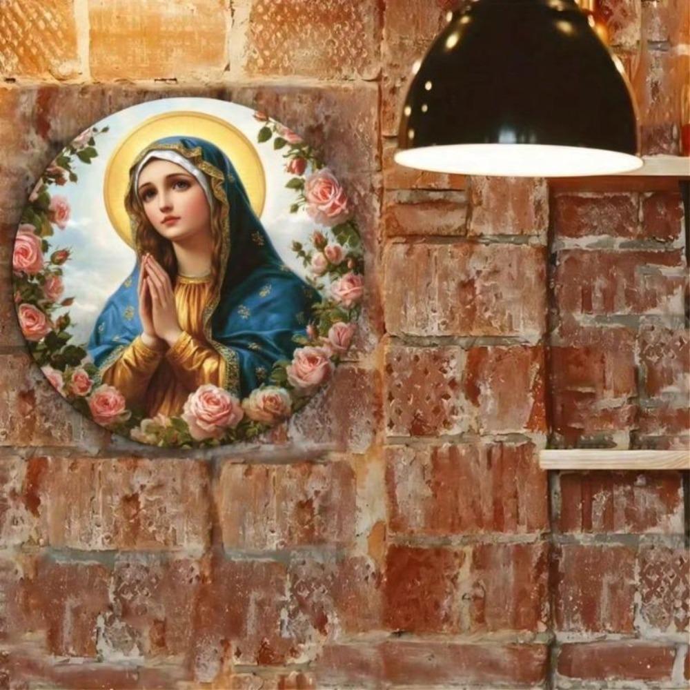 Placca Metallica Vintage Latta Segno Vergine Maria Foglia d'Oro Arte Religiosa da Parete Decorazione Casa Regalo