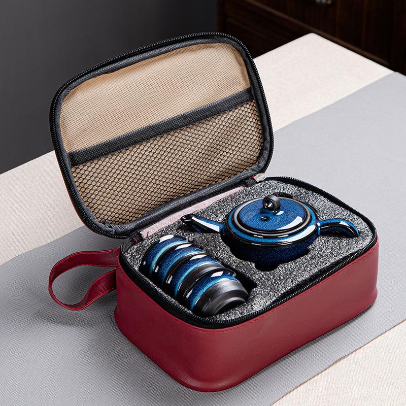 Ceramic Kung Fu Travel Tea Set Portable Set Tianmu Glaze Kiln Change Activity Gifts