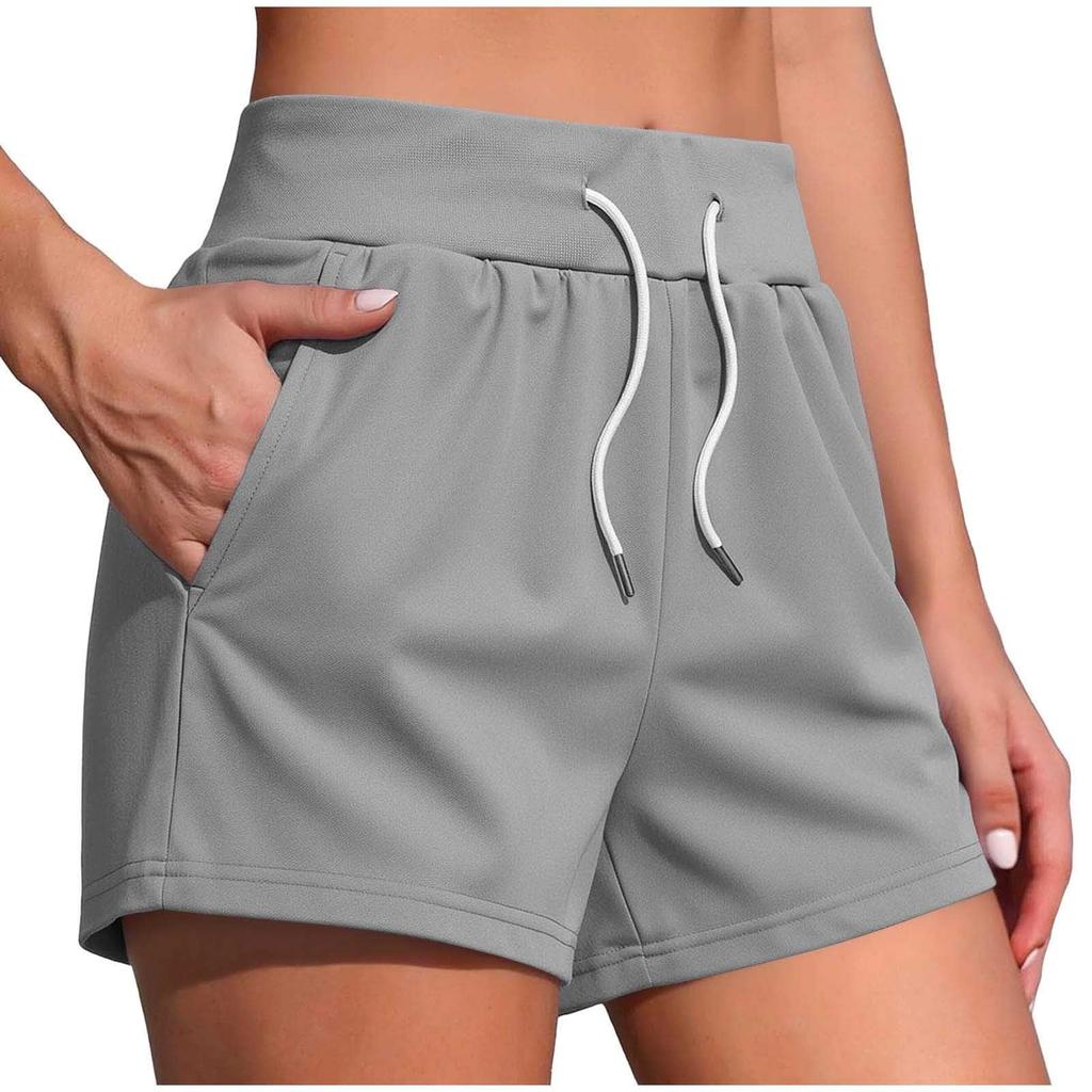 Women Casual High Waist Drawstring Shorts Soft Fabric Relaxed Fit Straight Leg Pockets Lightweight Everyday Wear