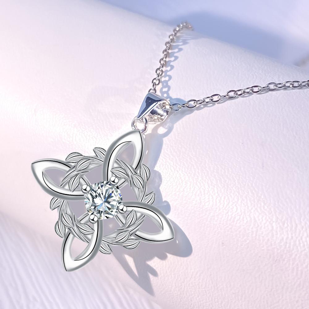 925 Silber Klassische Hexenknoten Halskette mit Zirkonia Dreifaltigkeitsknoten CZ Anhänger Wicca Symbol Schutzschmuck