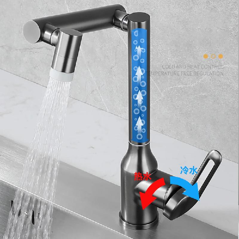 Cold and Hot Water Tap Stainless Steel Mixer Faucet Universal Rotation 2 Modes Spray Washbasin Sink Faucet Deck Mounted