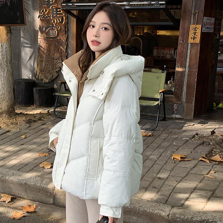 Women's Long Sleeve Hooded Jacket Hood Collar Sweet Style Loose Fit Puffer Coat Winter Warm Cotton Padded Outerwear