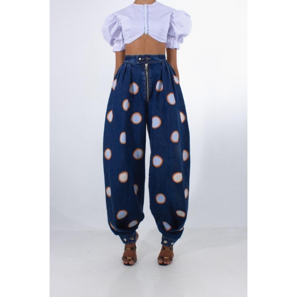 Women's High Rise Barrel Pants Loose Fit Denim Jeans Zip Fly Pleated Casual Denim Trousers