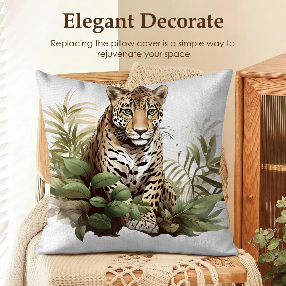 Summer Style Leopard Cushion Cover Natural Linen Organic Fabric DoubleSided Printing Sofa Home Decor Gift Pillow Case
