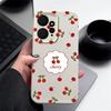 Cute Cherry Print Slim TPU Leather Texture Case For Xiaomi 13T Poco X6 Redmi Note 14 Pro 13 12 11 Soft Matte Shockproof Lens Protection Phone Cover