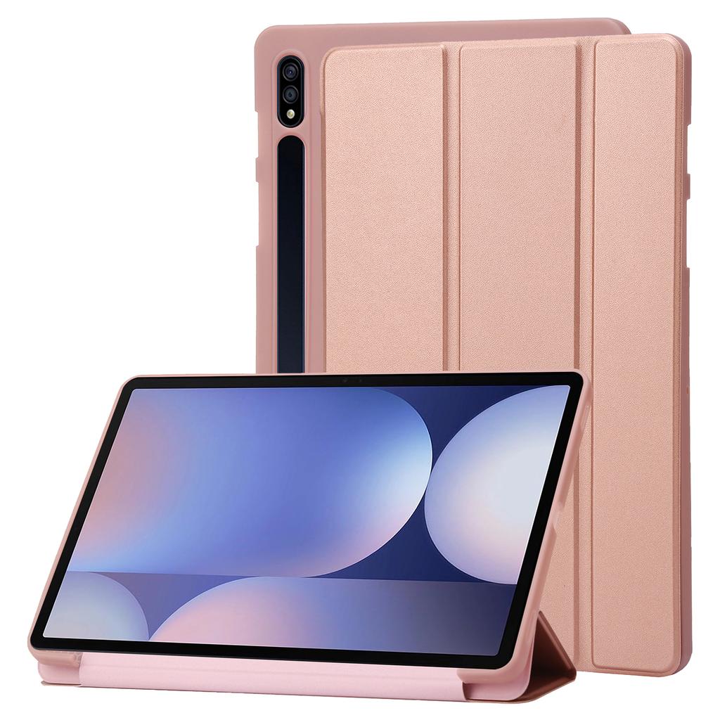 For Samsung Galaxy Tab S10+ Case PU Leather+Silicone Tri-Fold Stand Tablet Cover