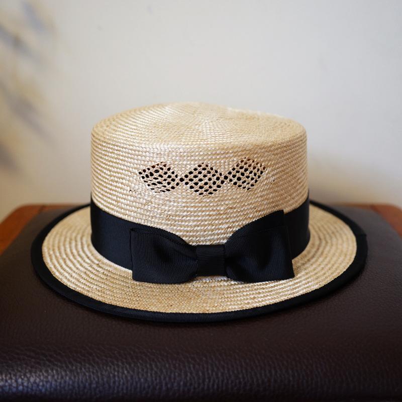 Japanese French Retro Short Brim Sisal F Hemp Flat Top Top Hat Women'S Summer Vacation Woven Straw Hat Sun Protection Visor