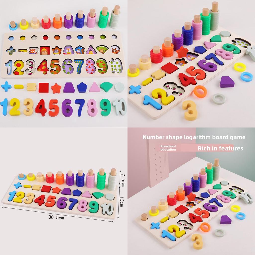 Number Shape Wooden Three In One Counting Board Early Education Toy Children For