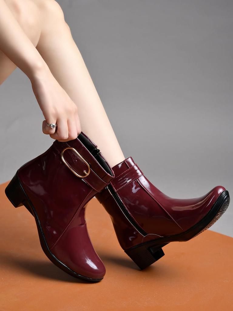 Shoetopia Damen Chunky Heel Kurze Stiefeletten mit rutschfester Sohle, Bequeme Trendige Knöchelboots | Weiche Gepolsterte Sohle | Lässig, Party & Winter