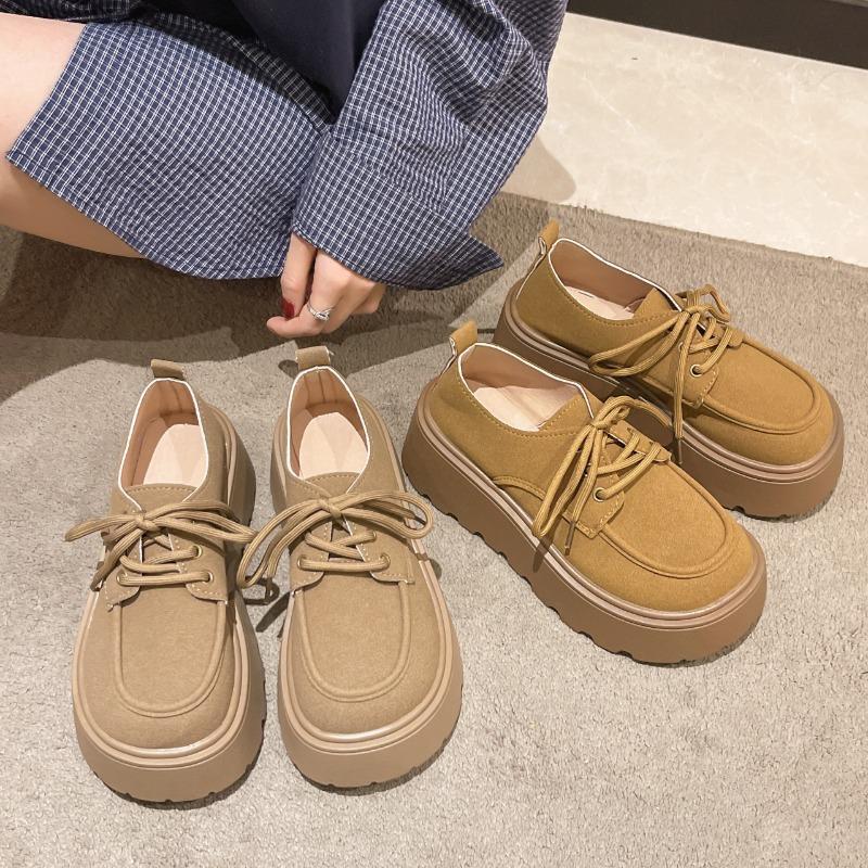 Casual Fashion Retro Versatile Thick Bottom Boken Shoes for Women 2025New Spring Autumn Short Height Increase Le Fu Single Shoes