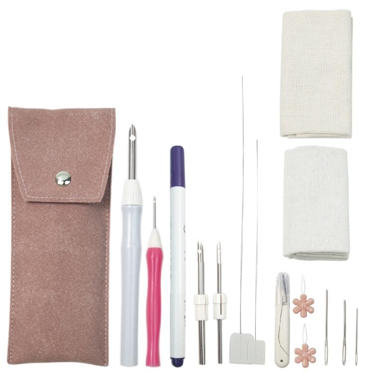 Punching Needle Embroidery Set for Beginner with Embroidery Fabric Punching Needle Pen Threader Scissors Sewing Needle