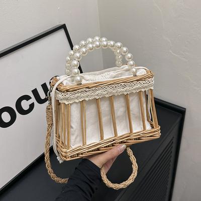 Women's Bag 25 Summer New Retro Style Personalized Rattan Silk Scarf Women's Small Bag Exquisite Imitation Pearl Shoulder Messenger Bag