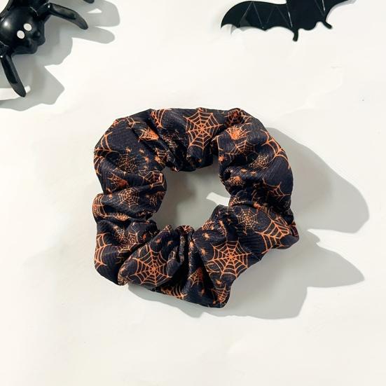 Fluffy Hair Scrunchies Halloween Ties, High Elasticity Scrunchies, Soft Stretchy Bands with Ghost Witch Hat Tie Bat Spider Web Design,