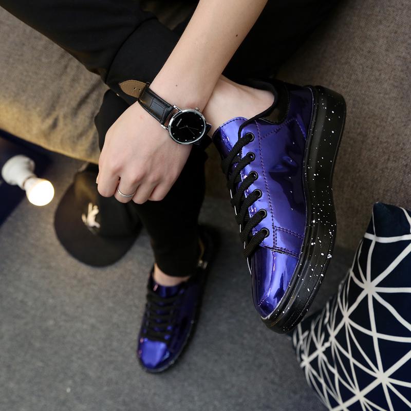 Fashion Fashionable Street Wear Sports Shoes Rock and Hip-hop Shoes Patent Leather Flats Men Cool Driving Shoes Male Walking Shoes Sneak