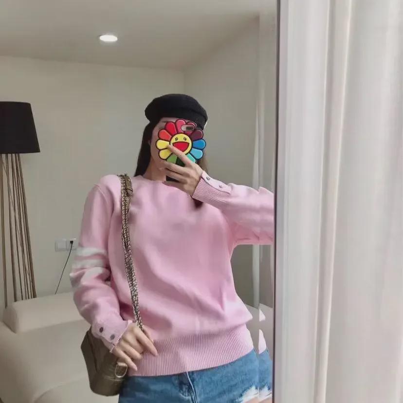 Damski luźny sweter pulower z dzianiny na Jesień/Zimę 2023 z czterema paskami TB - Casualowy okrągły dekolt, styl koreański