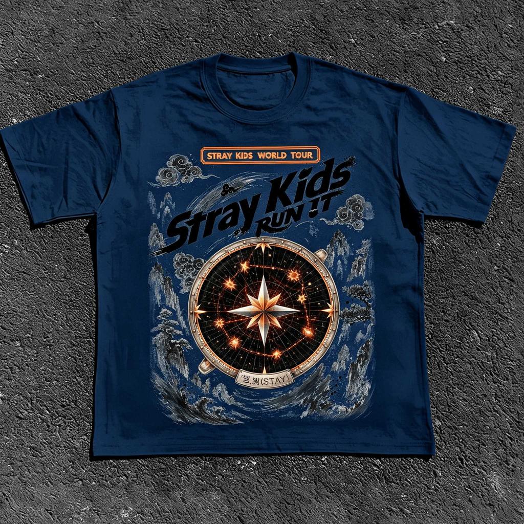 2026 Heißer Verkauf Stray Kids 2026 Welttournee Run It T-Shirt Herren und Damen Sommer Baumwolle Y2K Hemden Mode Kurzarm Oberteil Streetwear Unisex