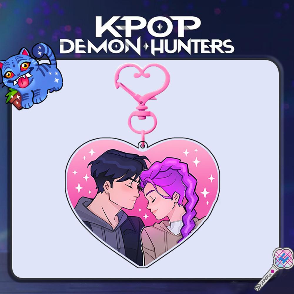 Anime Kpop Demon Hunters Acrylic Heart-shaped Keychain, Cute Anime Bag Charm, KPOP Merchandise Pendant