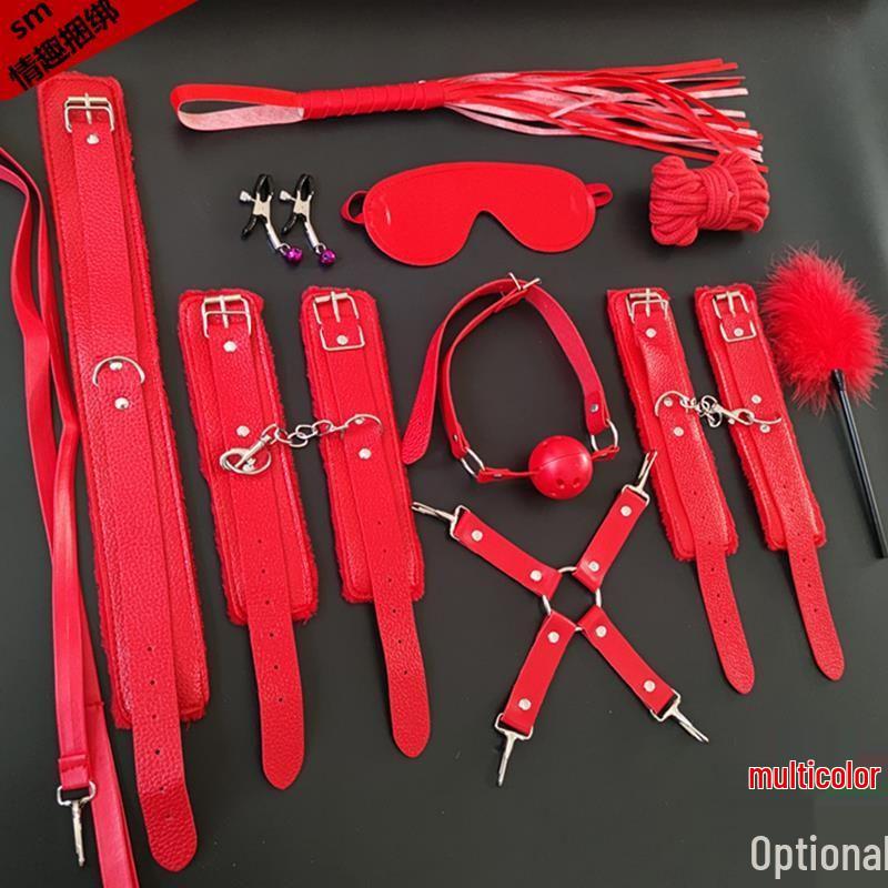 Flirty Bondage Set: Leather Handcuffs, Whip, Collar & Nipple Clamps