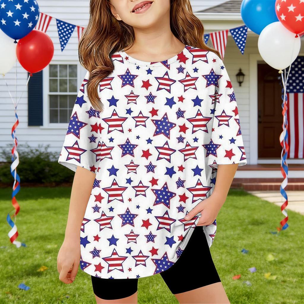 Kids Independence Day Print Round Neck Short Sleeve Casual T-shirt