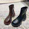 2024 High Quality Women's Shoes Ankle Women's Boots Concise Modern Boots Women Round Toe Med Heel Platform Back Zip Ladies Shoes