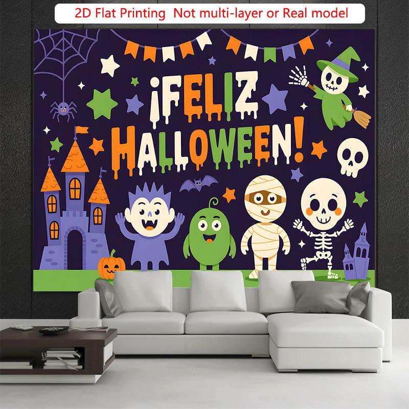 Party Backdrop Halloween Castle Stars Flat Cute Spooky Ghosts Pumpkins Witches Event Backdrop Decoration Party Decor