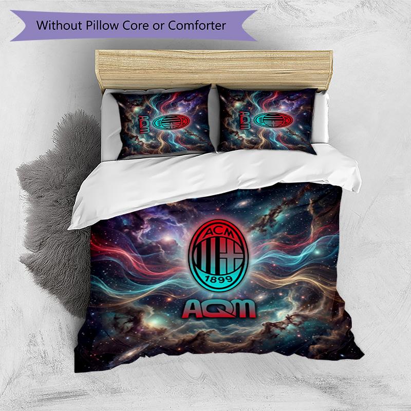 Set Lenzuola Stampa AC Milan 3 Pezzi Morbido Delicato sulla Pelle Lavabile Copripiumino e Federe Set Stagione Unica Camera da Letto