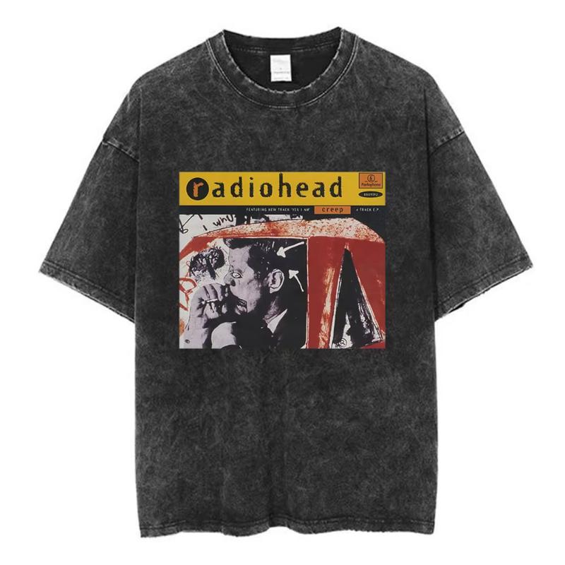 Rock Band Radiohead The Bends Vintage Washed Tshirt Unisex Women Fashion Hip Hop T Shirts Casual Tshirts Streetwear