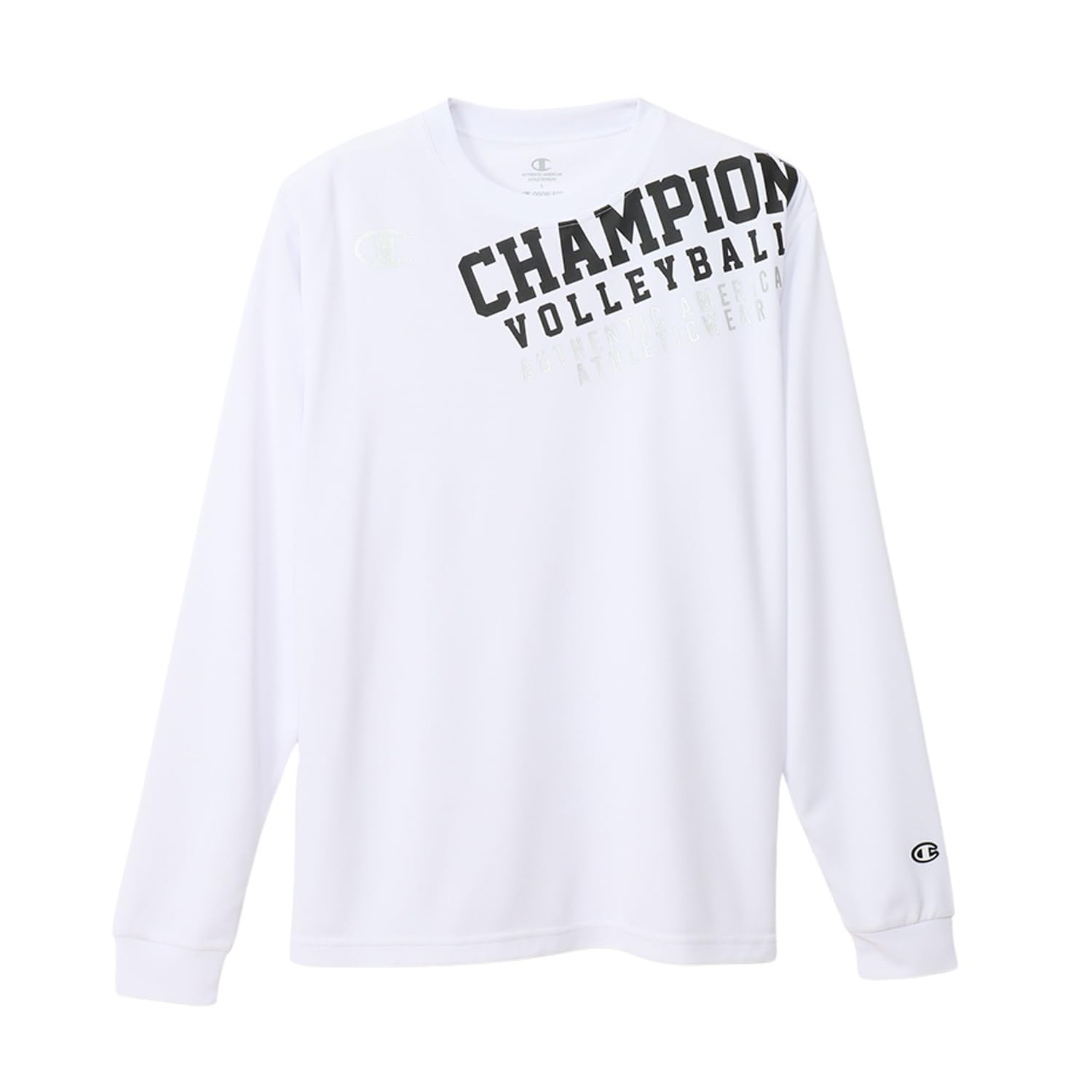 

Champion Volleyball Long Sleeve Size Round Odor Quick Graphic Print Men s T-Shirt, C3-AV403, White, Medium, Neck, Antibacterial, Resistant, Drying, белый