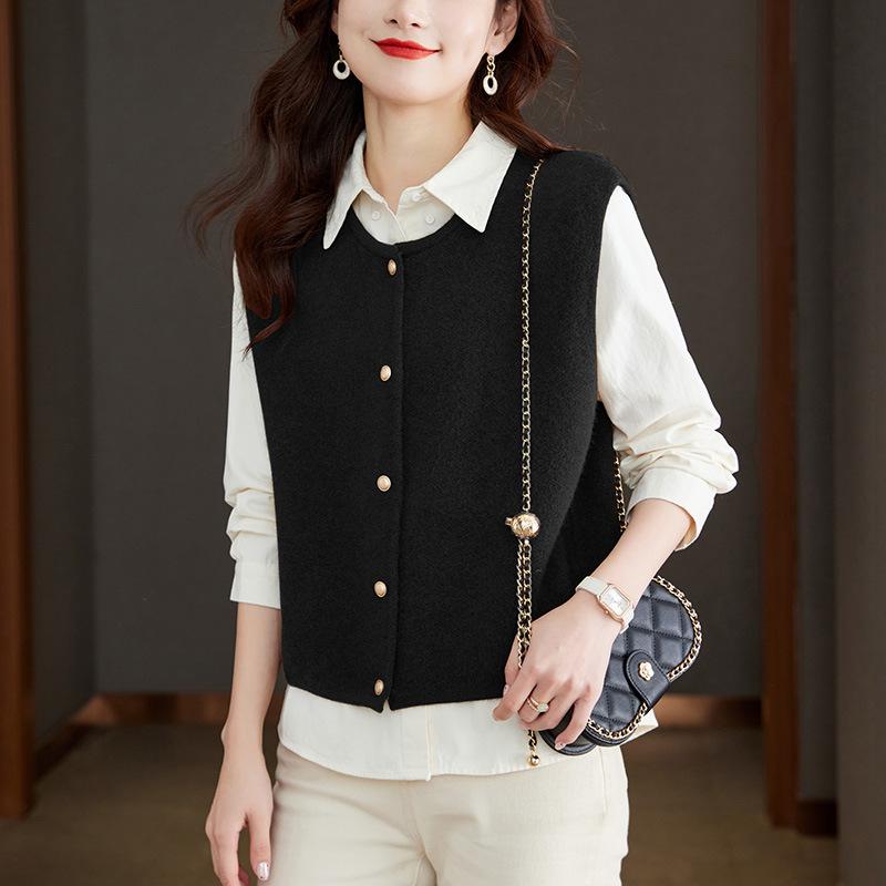 Round Neck Knitted Sleeveless Vest for Women, Fashionable and Versatile Warm Layered Vest Jacket Can Be Worn Inside and Outside