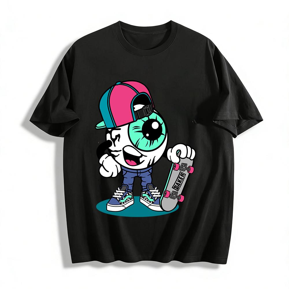 Cool Eyeball Skater Graphic Tee Unisex Streetwear Casual Top Pure cotton T-shirt XXS