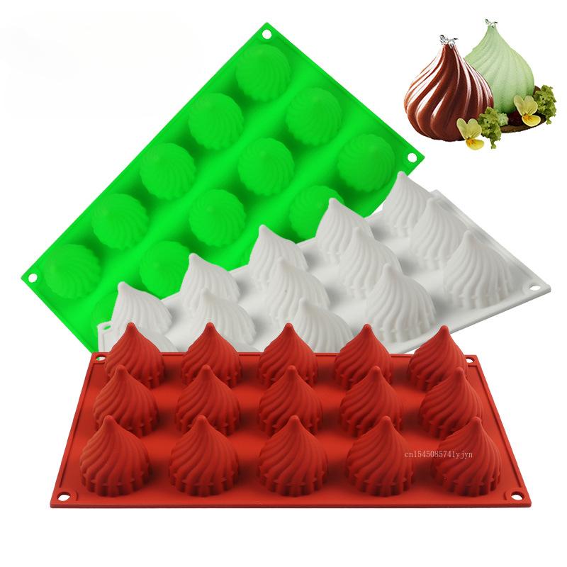 15 Hole Small Whirlwind Mousse Cake Mold Silicone Flame Shaped Chocolate Mould Non Stick Baking Mold Dessert Baking Mold