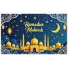 Crescent Moon Banner Blue Background Ramadan Mubarak Banner Ramadan Party Polyester Material Islamic Decoration For Holiday