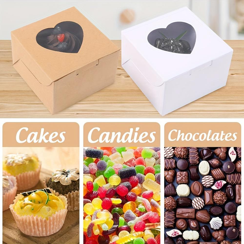 20 ks bílá a hnědá krabička s okénkem srdce 10 * 10 * 6,5 cm / 3,93 * 3,93 * 2,55 palce Dárková krabička pro narozeninovou svatební párty Vánoce