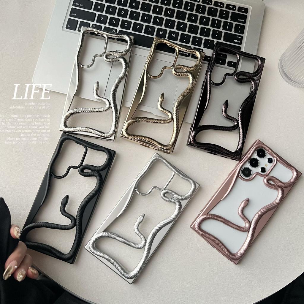 Electroplating Matte Hollow Three-dimensional Snake Samsung S25ultra Mobile Phone Case for S24uultra Soft Case Protective Case